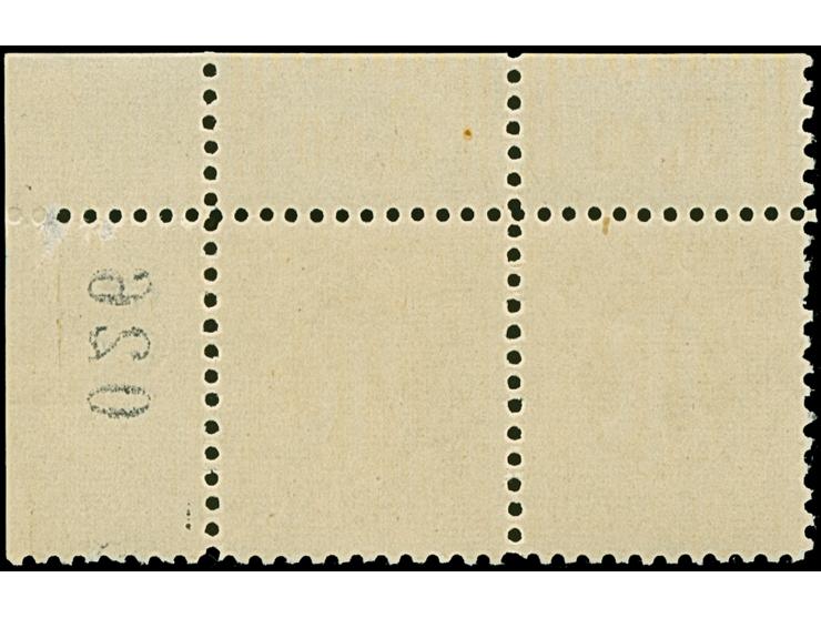 1945, Deutscher Druck, 6 Pfg., gez. 11, waagerechtes Paar aus der rechten oberen Bogenecke mit schwarzer, dreistelliger Bogen