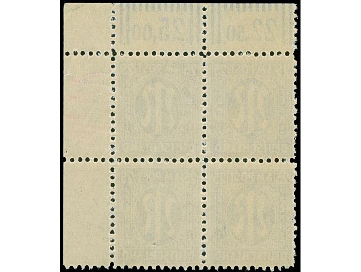 1945, Deutscher Druck, 25 Pfg., gez. 11, Viererblock aus der rechten oberen Bogenecke mit handschriftlicher, roter, vierstell