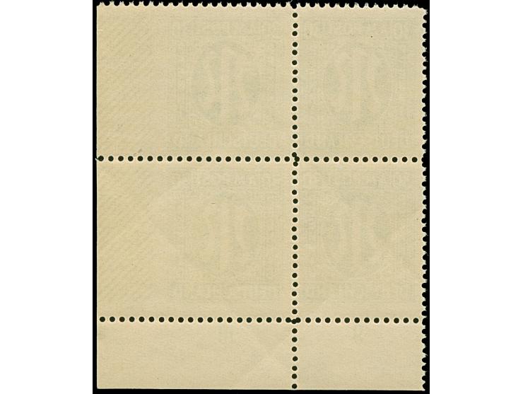 1945, Deutscher Druck, 30 Pfg. dunkelgrünoliv, gez. 11:11½, Viererblock aus der rechten unteren Bogenecke, rechts ungezähnt, 