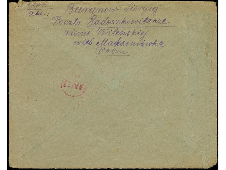“RADOSZKOWICZE *a* 25.III.20”, provisional red cds. on Coat of arms 25 f. olive on cover via Warsaw with censor mark “Wr.1” t
