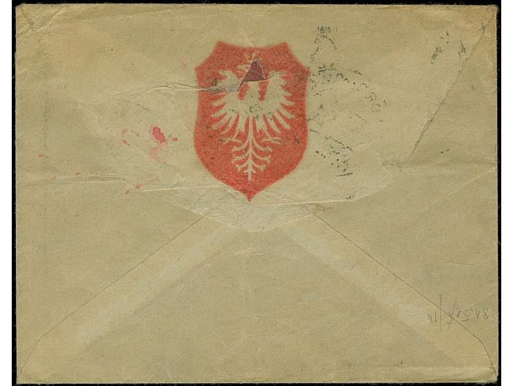 1919, Coat of Arms 25f., two singles tied by cds. “WORONOWO 19. I.20” to cover to Providence, USA with handstamp “DEFICIENCY 