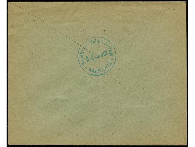 1920, Ziffern 20 Pfg. blau mit Stempel “KATTOWITZ 2.3.20” auf Firmenbrief aus Sosnowice nach Dresden, offen aufgeliefert, pol