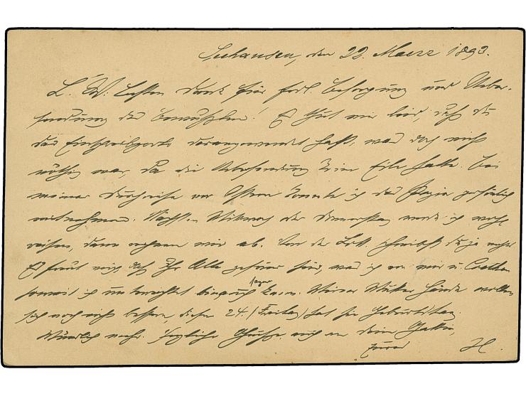 1890, Krone/Adler 3 Pfg. im waagerechten Oberrand-Paar mit klarem Rahmenstempel “SEEHAUSEN KR. WANZLEBEN 22.3.93” auf Postkar