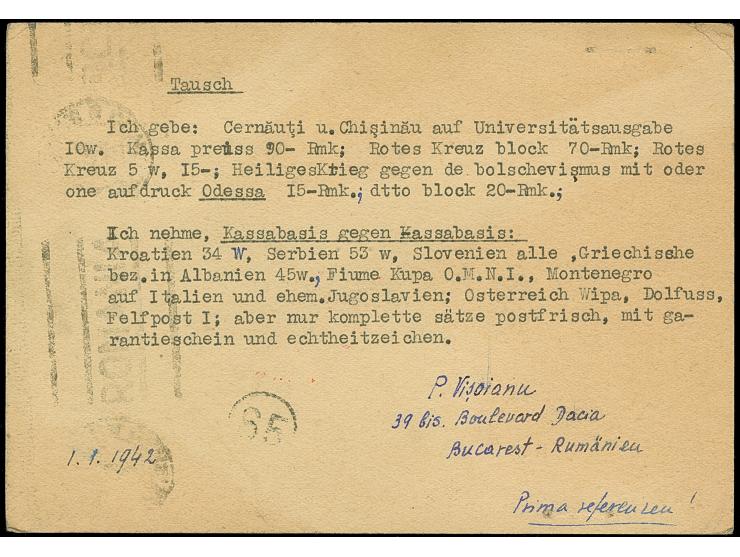 1942, rosafarbiger Aufkleber "Während des Krieges ist der Versand…Die Prüfstelle" (Landsmann GZ1.9) vorderseitig aufgeklebt a