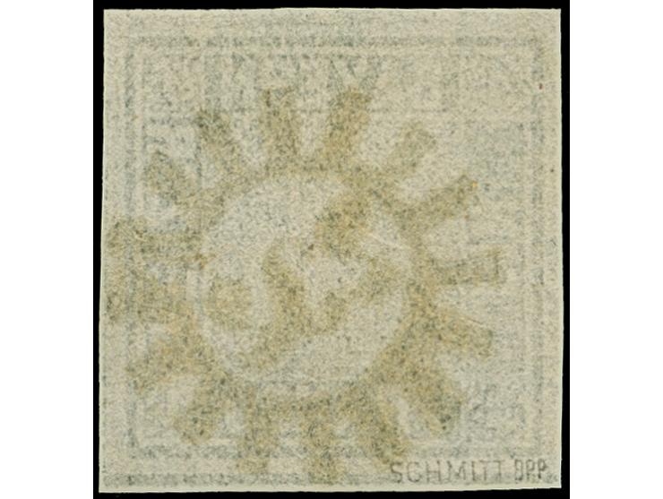 1849, 1 Kr. schwarz, Platte 1, gleichmäßig sehr breitrandig geschnitten mit Zwischenlinien und vom unteren Bogenrand, sauber 