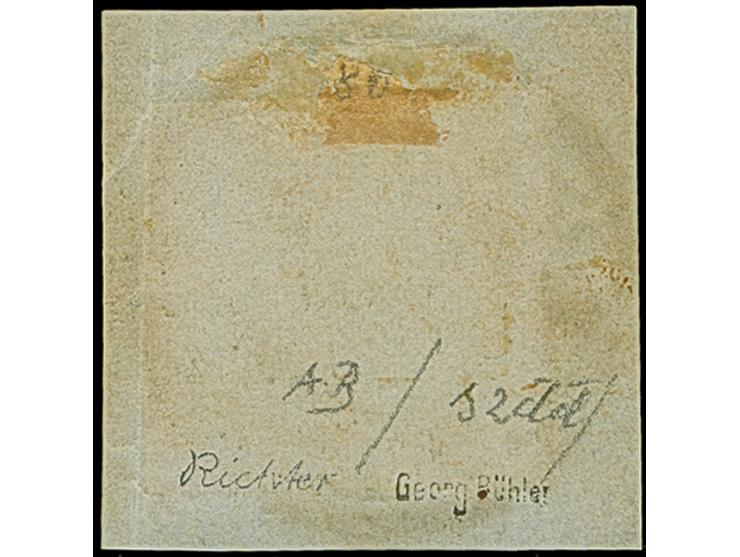 1850, 3 Pfg. bräunlichrot, Platte III, Type 9, sehr schöne frische braune Nuance, unten noch voll-, sonst breitrandig, oben m