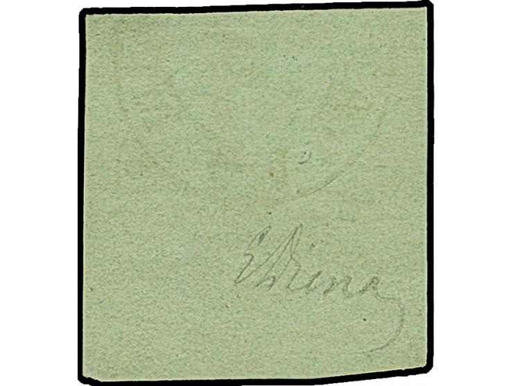 1858, Bull's head 54 par. blue on green horizontally laid paper, fresh colours and wide margins, with green cds. “GALATZ 2/9”