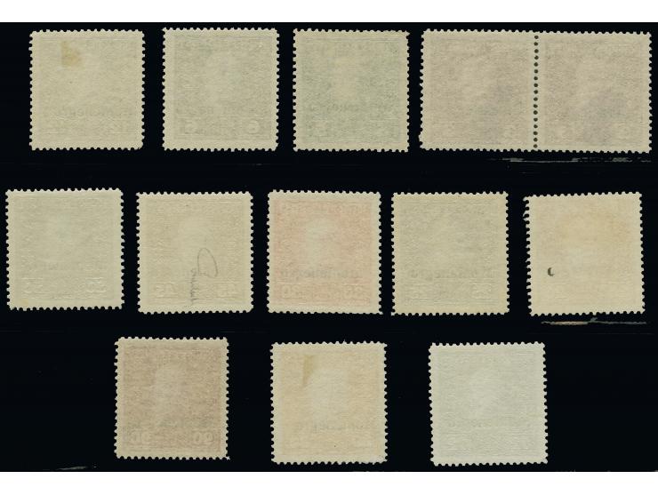 1918, nicht ausgegebene Werte mit waagerechtem schwarzen Aufdruck "Montenegro": 3 Heller im waagerechten Paar und 5 Heller-90