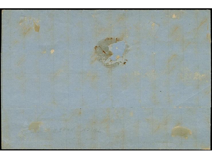 1864, Turkey 20 pa. black on yellow third printing on thick paper, a fine horizontal pair with good to wide margins, tied to 