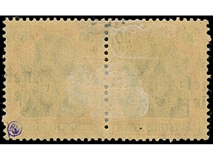 1920, Germania 30 Pfg. im waagerechten Paar mit stark horizontal verschobenem Aufdruck, sauber ungebraucht, es sind nur sehr 