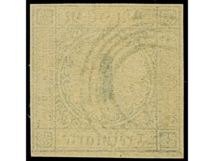 1 Kr. auf sämisch, farbfrisch und voll- bis breitrandig, sauber entwertet durch Nr. "89" MEERSBURG und kleine Rötelspur, tade