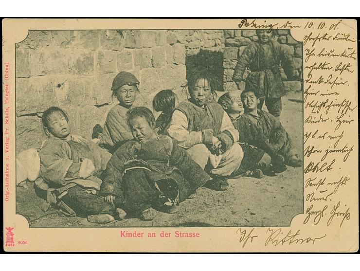 PETSCHILI: Kiaoutschou 5 Pfg. grün, farbfrisch und gut gezähnt, sauber mit EKr. “PEKING 12/10 01” auf Bildpostkarte “Kinder a