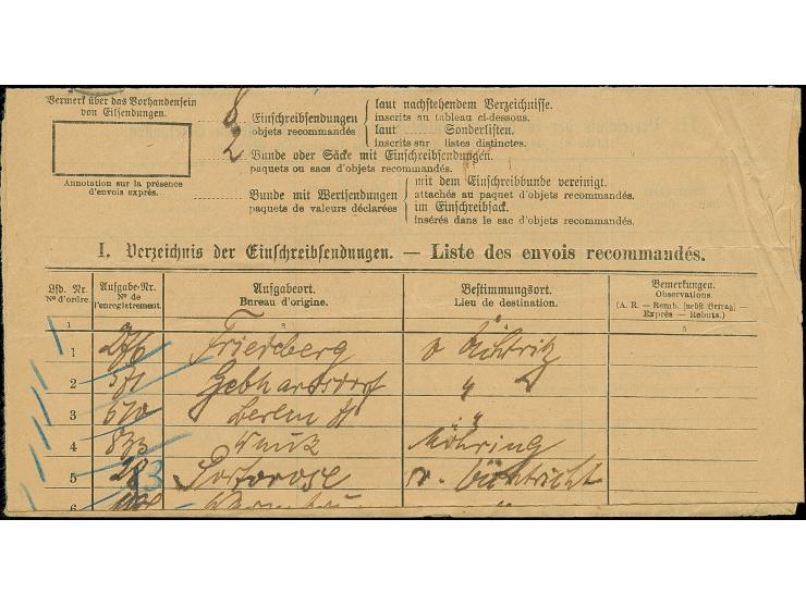 2 M. im senkrechten Paar, mit 80 Pfg., 3 Stück 20 Pfg. und 2 Stück 5 Pfg., mit Stempel "HOHEWARTE 12/6 13 auf 'Briefkarte' fü