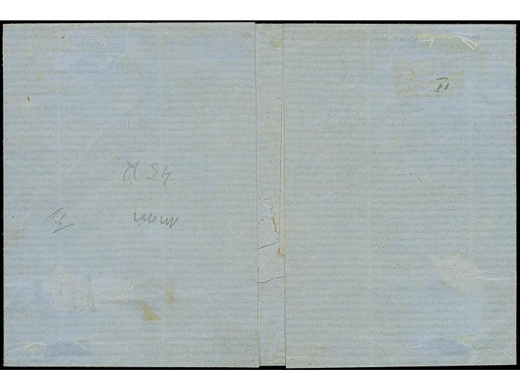 7 Schilling gelborange, allseits breitrandig, mit sauberem Strichstempel und nebengesetztem roten "HAMBURG PAID OCT: 28 1861"