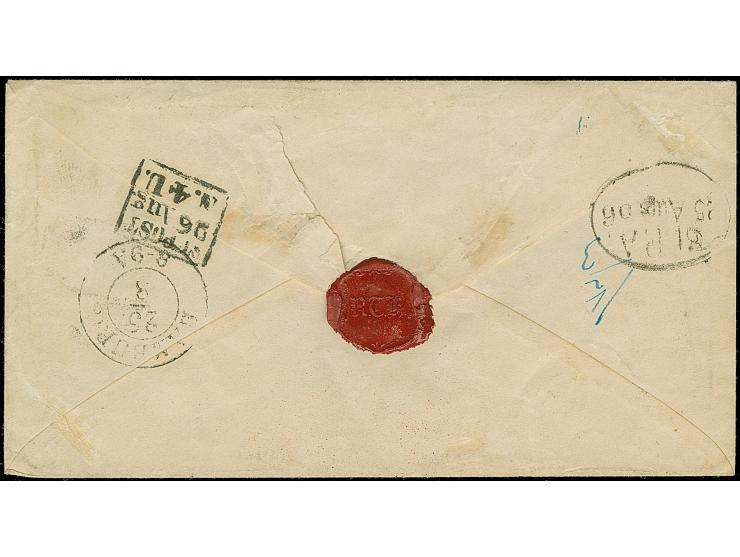 1853, "HELGOLAND." klarer Abschlag des Hamburger L1 auf Briefkuvert via Hamburg mit Ovalstempel "St. P.A. 5 Sep. 53" sowie pr