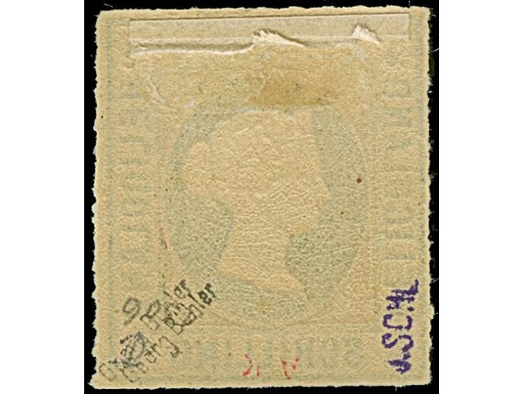 1867/73, 1. Schilling Ausgabe ½ Sch. bläulichgrün/rötlichkarmin, Kopftype II, farbfrisch und gut durchstochen, sauber ungebra