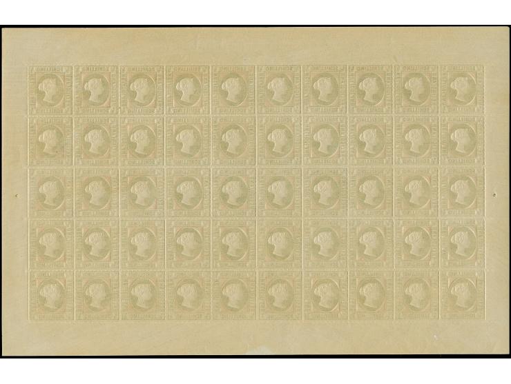 HAMBURGER: 1891/95, ½ Sch. schwarz, kompletter ungezähnter Bogen auf ungummiertem Papier, tadellos. Nur wenige Bögen hergeste