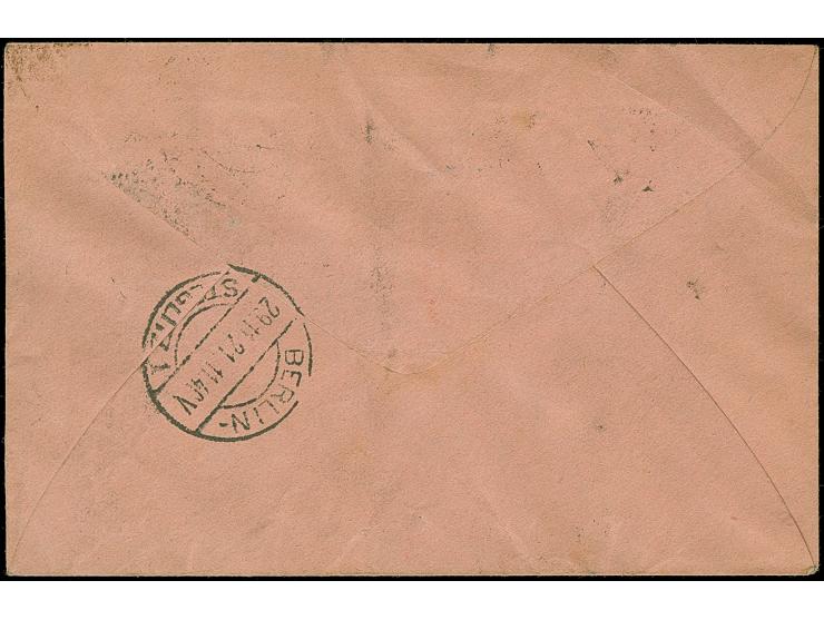 1920, amtlicher Rohrpostumschlag mit Zudruck Germania 20+60+60 Pfg. und tarifgerechte Zufrankatur Germania 5 und 80 Pfg. je m