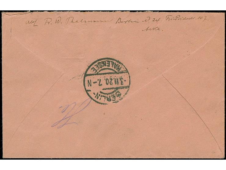 1920, amtlicher Rohrpostumschlag mit Zudruck Germania 30+75+35 Pfg. als tarifgerechte Verwendung mit Stempel “BERLIN 3.11.20 