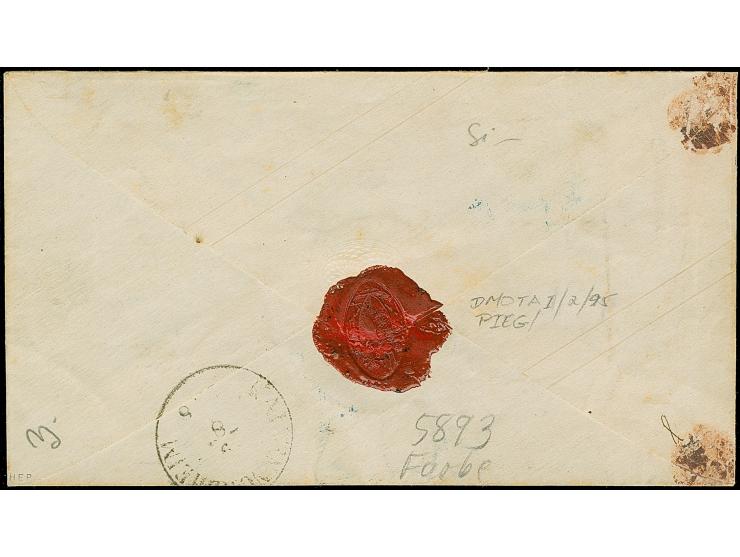 1852, Oktogon-Umschlag 4 Sgr. braun mit Zufrankatur 2 Sgr. auf graublau im waagerechtem Paar, unten winzig berührt bis vollra