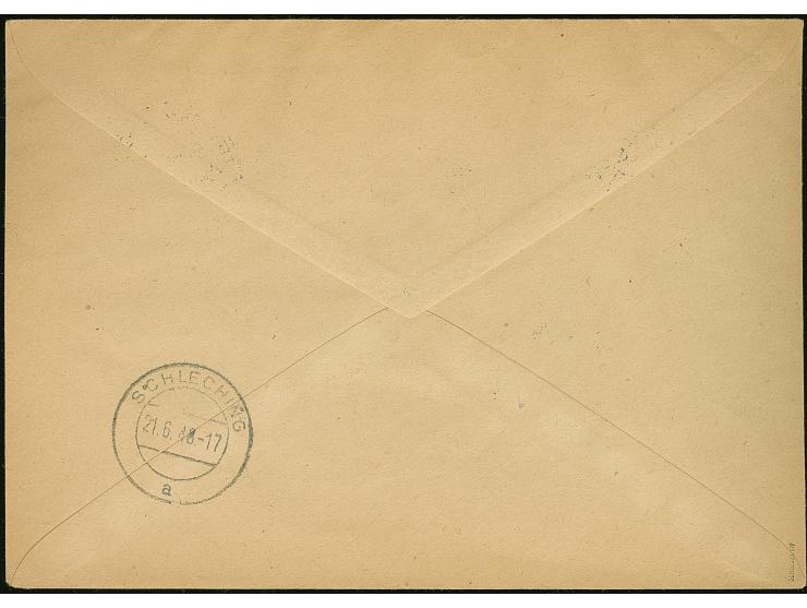 1948, Netzaufdruck 84 Pfg. zusammen mit Netzaudruck 2 Pfg. und weiterer Zufrankatur mit Ersttagsstempel “UNTERWÖSSEN 21.6.48”