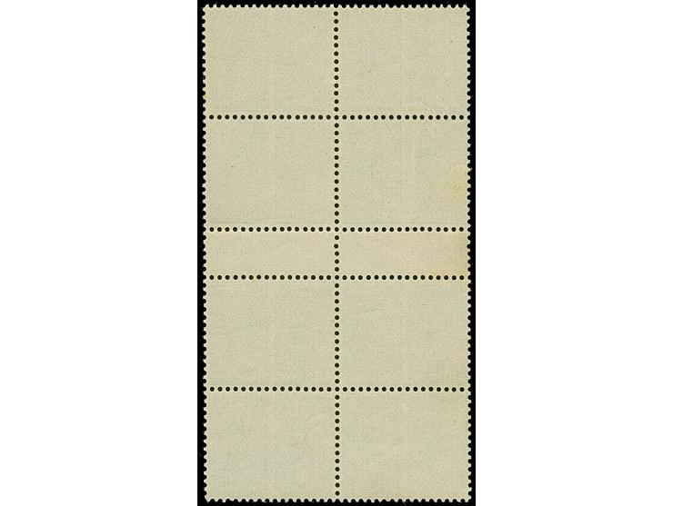 1883/99, ½ d. , coulor trial in green, 8 pairs, imperforated between, in gutter block (folded at gutter), mint never hinged, 