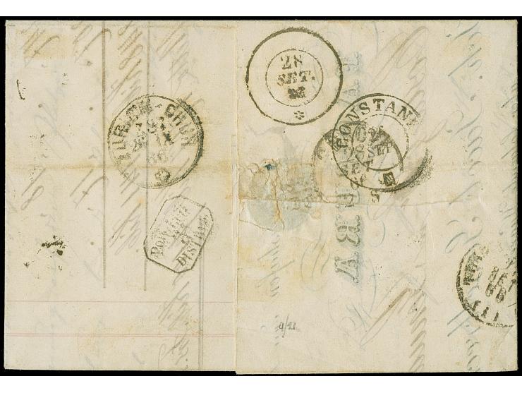 9 Kr. gelbbraun, abwechselnd geklebt mit 2 Einzelwerten 3 Kr. rosa, mit 'Duplex-Entwertung' durch Nr. "85" bzw. DKr. "LUDWIGS