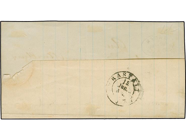 "STRASBURG-MÜHLACKER 15 JUN Z6", EKr. sauber auf- und nebengesetzt auf 1868, 7 Kr. blau, auf Briefvorderseite mit anhängender