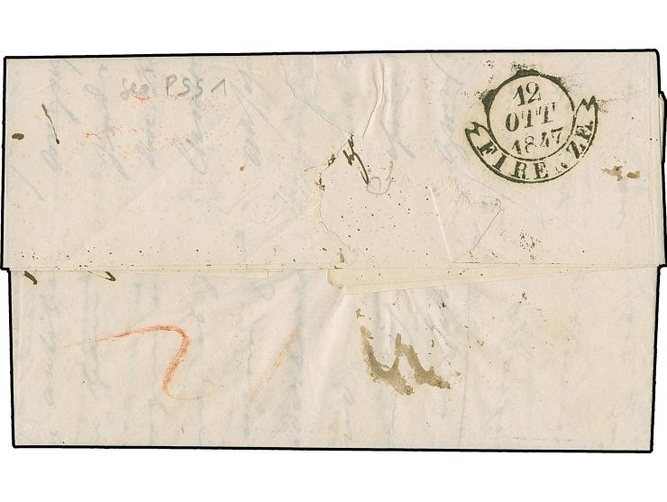 1847, “WOHLEN 7 OKT 1847” auf kpl. Faltbrief, via Mailand mit rotem L3 “TA Svizz via di Milano” nach Florenz, ausgewiesen “10