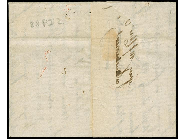 1807, “MILANO 6” in black, together with red “LL MILANO” on complete folded letter via Paris and Verviers to Franchimont, rat