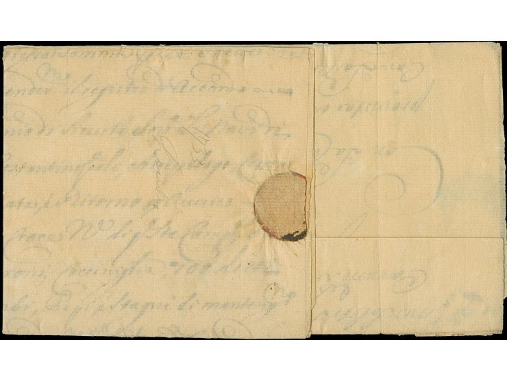 1733, folded letter mailed from London Foreign Branch to Venice, fully paid, with early franches &amp; franks cancel