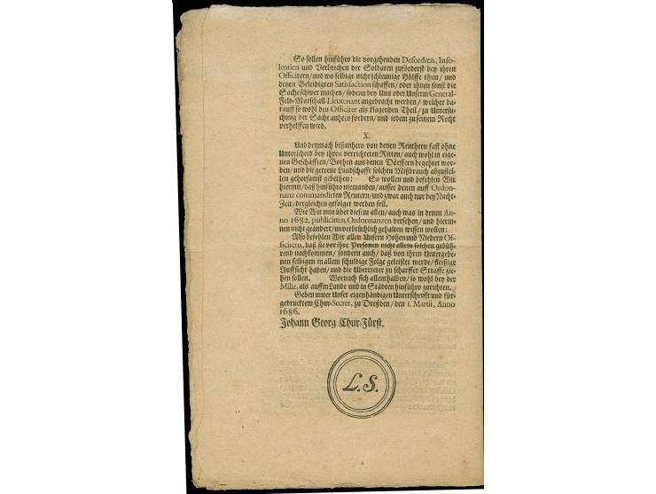 1686, 'Kur-Fürstlich Sächsische Erneuerte Ordinanz. ANNO 1686', 8 S., gedruckt durch Melchior Bergens, Dresden, leicht gefalt