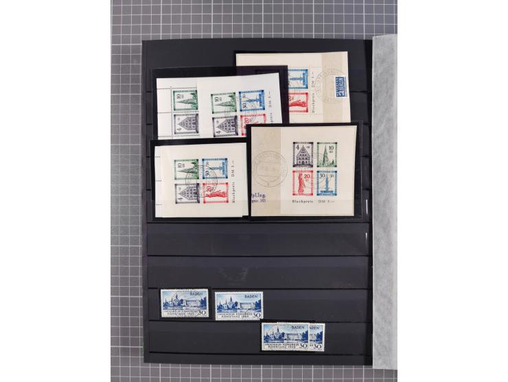 1945/49, postfrische, ungebrauchte und gestempelte Partie in 3 Steckbüchern, dabei u.a. 3 Rotkreuz-Blocks mit Fotoattesten We
