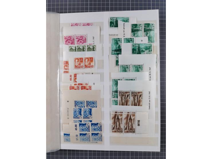 1945/49, postfrische, ungebrauchte und gestempelte Partie in 3 Steckbüchern, dabei u.a. 3 Rotkreuz-Blocks mit Fotoattesten We