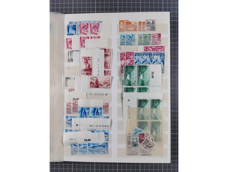 1945/49, postfrische, ungebrauchte und gestempelte Partie in 3 Steckbüchern, dabei u.a. 3 Rotkreuz-Blocks mit Fotoattesten We