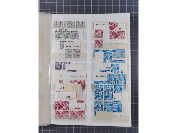 1945/49, postfrische, ungebrauchte und gestempelte Partie in 3 Steckbüchern, dabei u.a. 3 Rotkreuz-Blocks mit Fotoattesten We