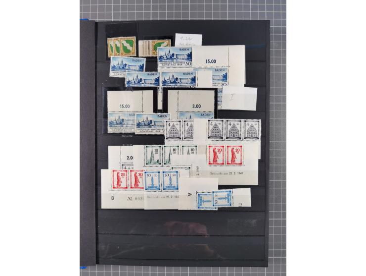 1945/49, postfrische, ungebrauchte und gestempelte Partie in 3 Steckbüchern, dabei u.a. 3 Rotkreuz-Blocks mit Fotoattesten We