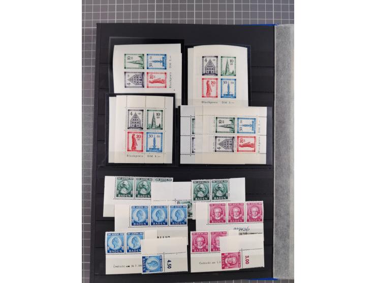 1945/49, postfrische, ungebrauchte und gestempelte Partie in 3 Steckbüchern, dabei u.a. 3 Rotkreuz-Blocks mit Fotoattesten We