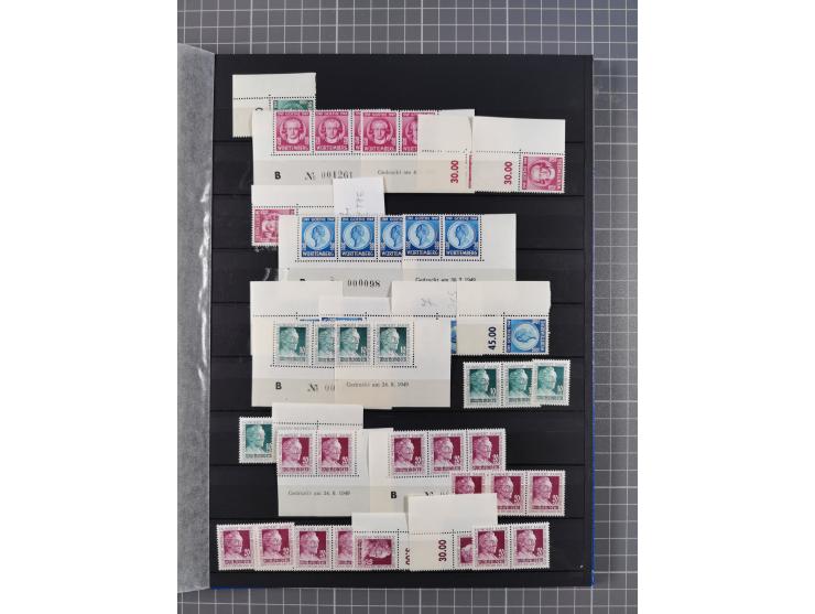 1945/49, postfrische, ungebrauchte und gestempelte Partie in 3 Steckbüchern, dabei u.a. 3 Rotkreuz-Blocks mit Fotoattesten We