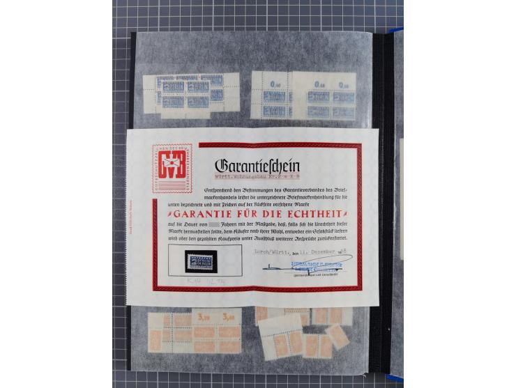 1945/49, postfrische, ungebrauchte und gestempelte Partie in 3 Steckbüchern, dabei u.a. 3 Rotkreuz-Blocks mit Fotoattesten We