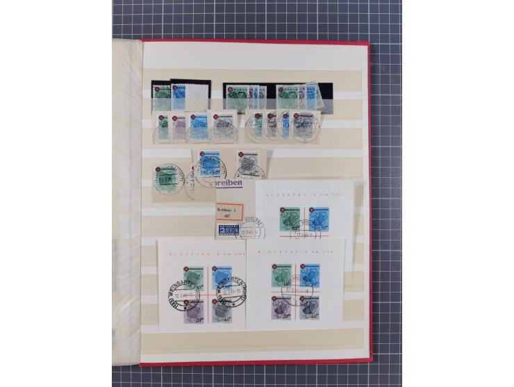 1945/49, postfrische, ungebrauchte und gestempelte Partie in 3 Steckbüchern, dabei u.a. 3 Rotkreuz-Blocks mit Fotoattesten We