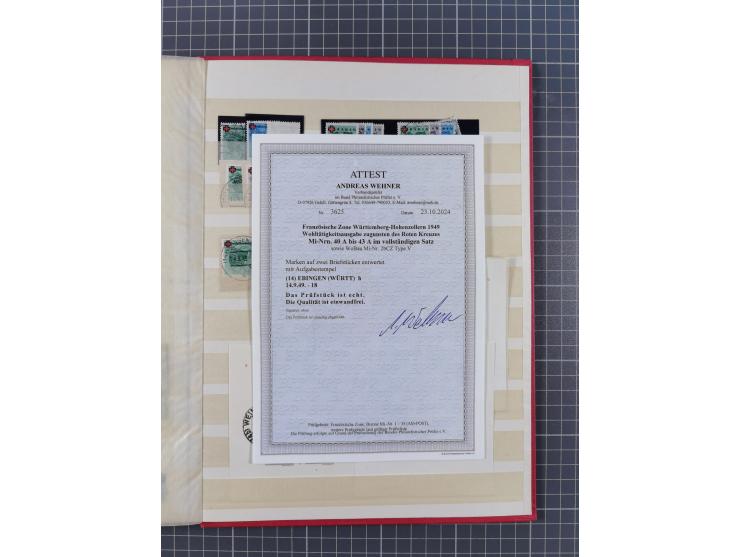 1945/49, postfrische, ungebrauchte und gestempelte Partie in 3 Steckbüchern, dabei u.a. 3 Rotkreuz-Blocks mit Fotoattesten We