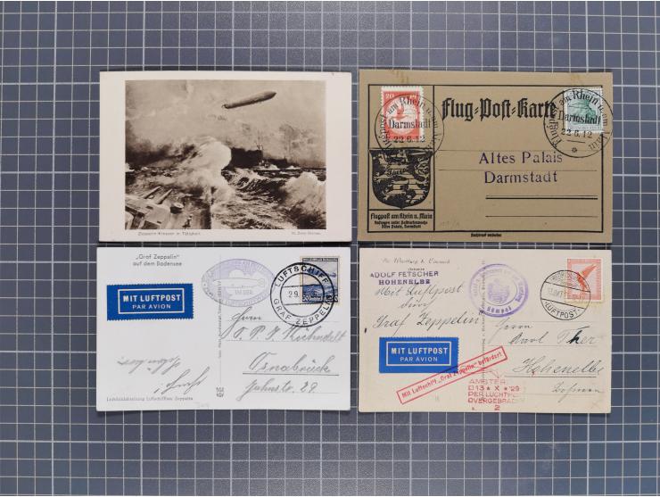 1912/38 (ca., interessante Partie, dabei über 100 Zeppelin-Belege, Karten mit 10 Pfg. und 20 Pfg. E.EL.P., Gute Zeppelin-Mark