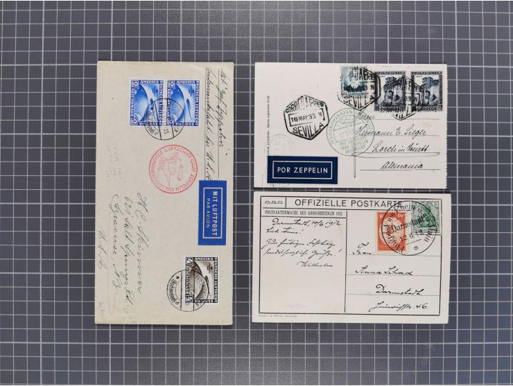 1912/38 (ca., interessante Partie, dabei über 100 Zeppelin-Belege, Karten mit 10 Pfg. und 20 Pfg. E.EL.P., Gute Zeppelin-Mark