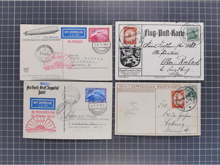 1912/38 (ca., interessante Partie, dabei über 100 Zeppelin-Belege, Karten mit 10 Pfg. und 20 Pfg. E.EL.P., Gute Zeppelin-Mark