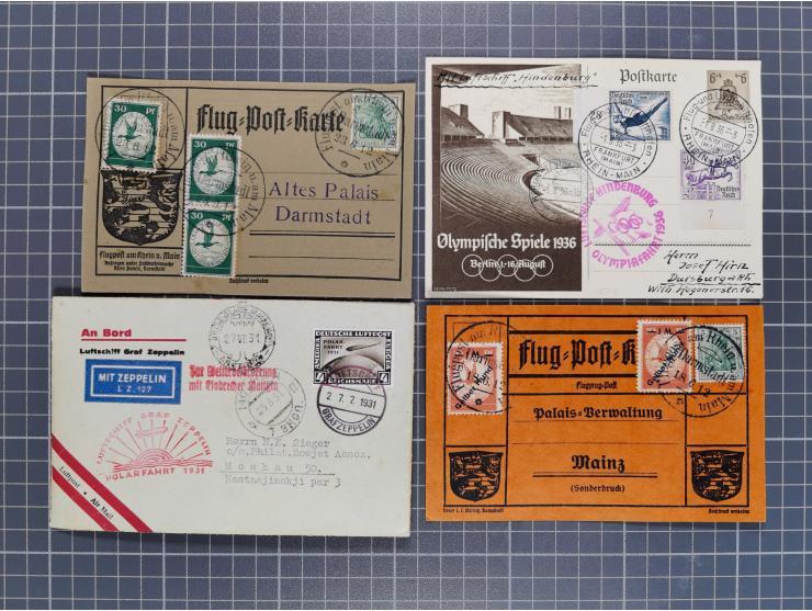1912/38 (ca., interessante Partie, dabei über 100 Zeppelin-Belege, Karten mit 10 Pfg. und 20 Pfg. E.EL.P., Gute Zeppelin-Mark