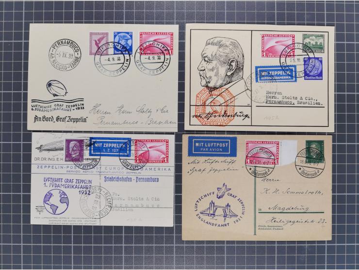 1912/38 (ca., interessante Partie, dabei über 100 Zeppelin-Belege, Karten mit 10 Pfg. und 20 Pfg. E.EL.P., Gute Zeppelin-Mark