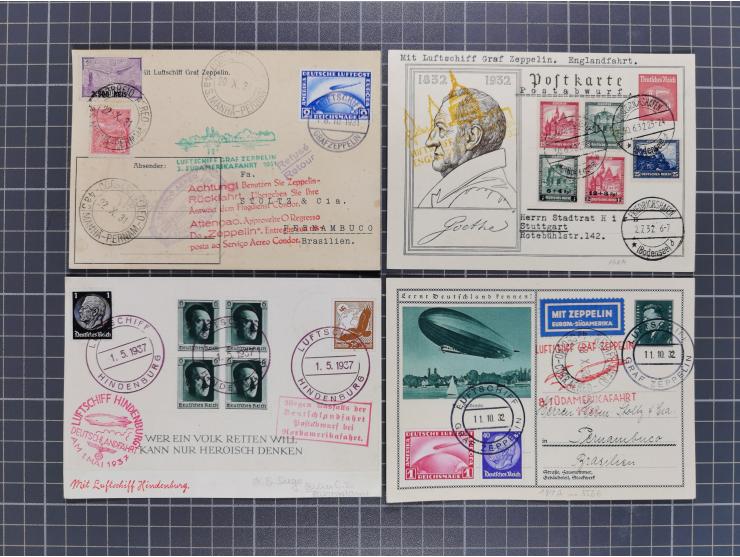 1912/38 (ca., interessante Partie, dabei über 100 Zeppelin-Belege, Karten mit 10 Pfg. und 20 Pfg. E.EL.P., Gute Zeppelin-Mark