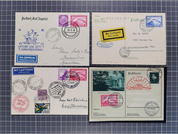 1912/38 (ca., interessante Partie, dabei über 100 Zeppelin-Belege, Karten mit 10 Pfg. und 20 Pfg. E.EL.P., Gute Zeppelin-Mark