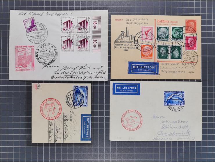1912/38 (ca., interessante Partie, dabei über 100 Zeppelin-Belege, Karten mit 10 Pfg. und 20 Pfg. E.EL.P., Gute Zeppelin-Mark